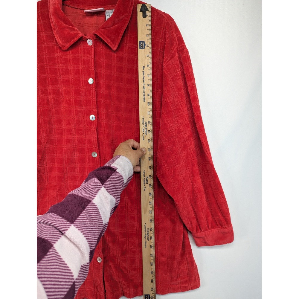 Capistrano Womens Red Textured Grid Velour‎ Button Front Shirt Plus Size 22/24 - Picture 5 of 10